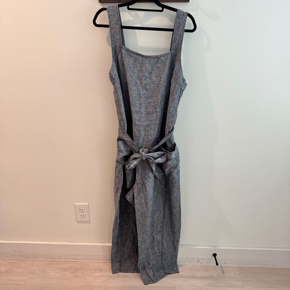 Everlane Linen Square Neck Utility Jumpsuit Navy Chambray 16 NWT